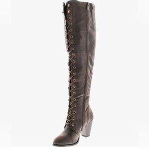 Forever Camila-48 Women’s Brown Lace-Up Over-the-Knee Riding Boots, Size 9.